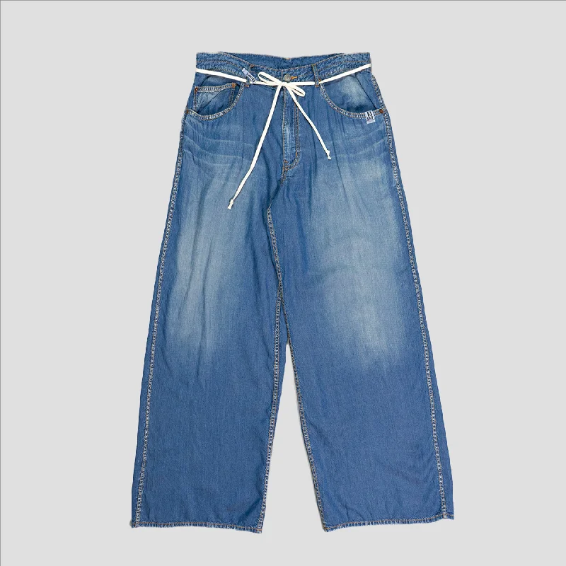 BAGGY DENIM EASY PANTS Comfortable Pleated Pants