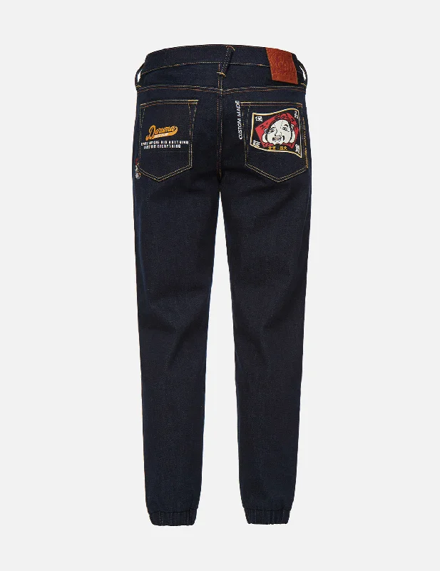 Godhead and Daruma Calligraphy Pocket Denim Jogger Pants Formal Dress Pants