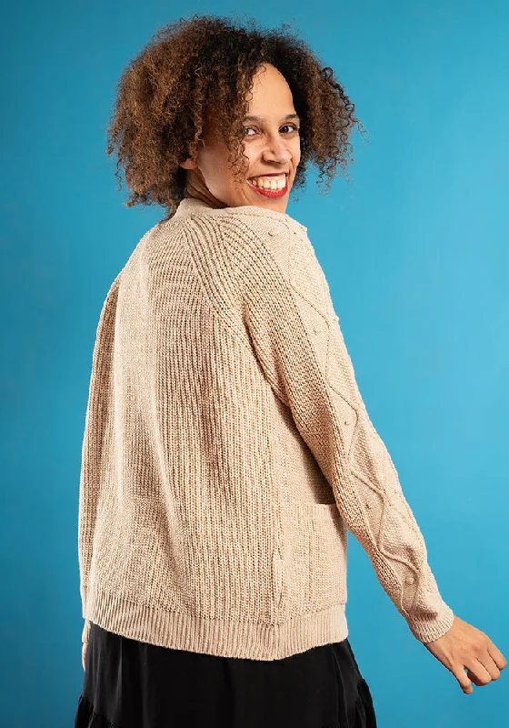 Oatmeal Cable Sleeve Cardigan Chenille Brocade Lace