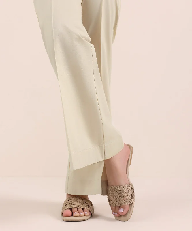 Solid Cambric Boot-Cut Pants Trendy Printed Leggings