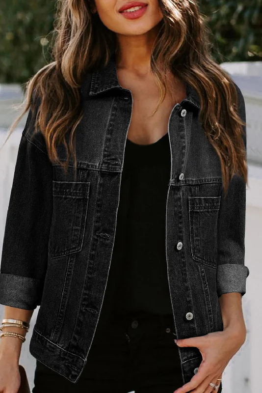 Black Denim Trucker Jacket Embroidered Jacket Appliqued Jacket Beaded Jacket