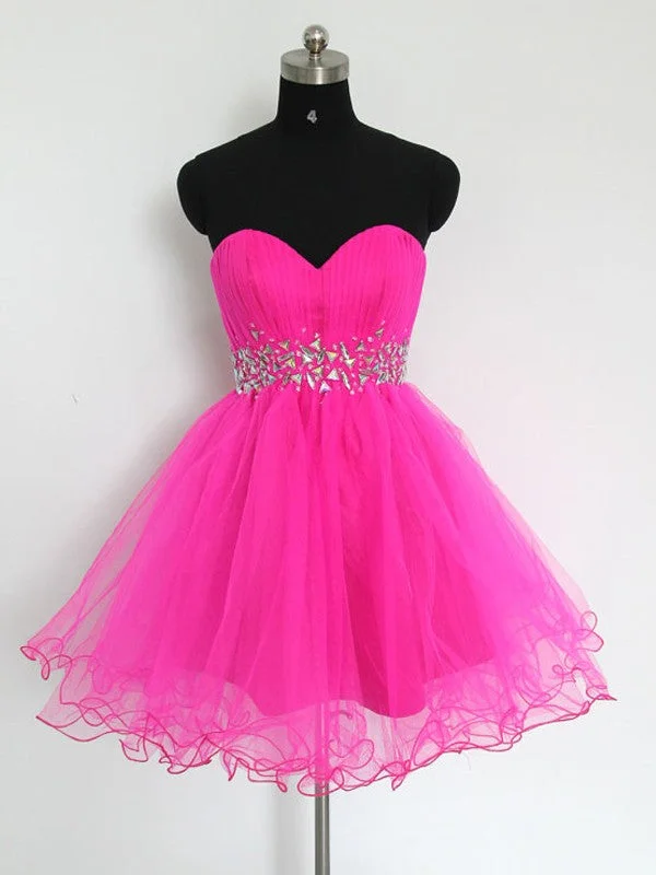 Off Shoulder Fuchsia Tulle Short Homecoming Dress , Cute Beaded Cocktail Party Dress cc06 Tunics Distressed trendy