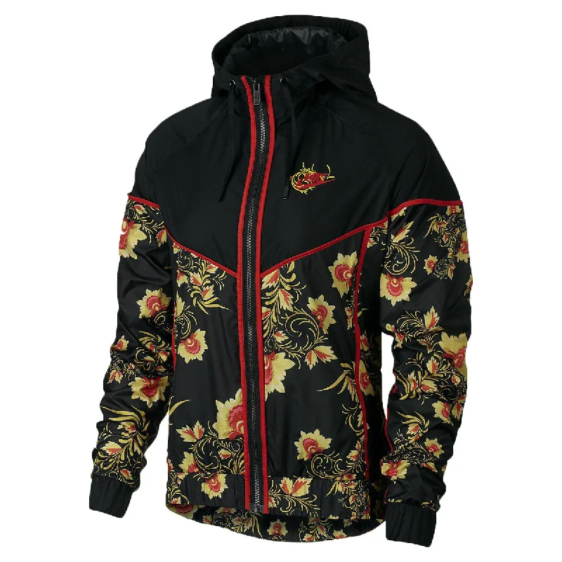 Nike Sportswear NSW Floral Windrunner Printed Women's Jacket Black-Red-Yellow Print Jacket Jacquard Jacket Embroidered Jacket