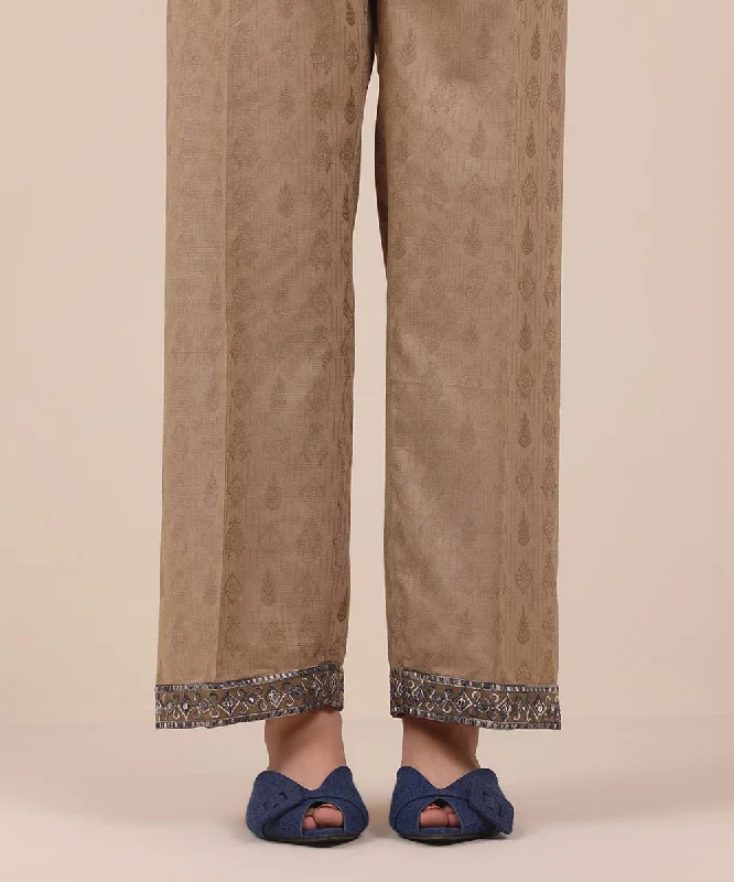 Embroidered Jacquard Straight Pants Stylish Elastic Waist Pants
