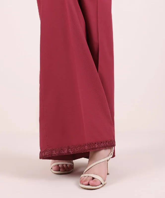 Embroidered Cambric Flared Pants Elegant Silk Pants