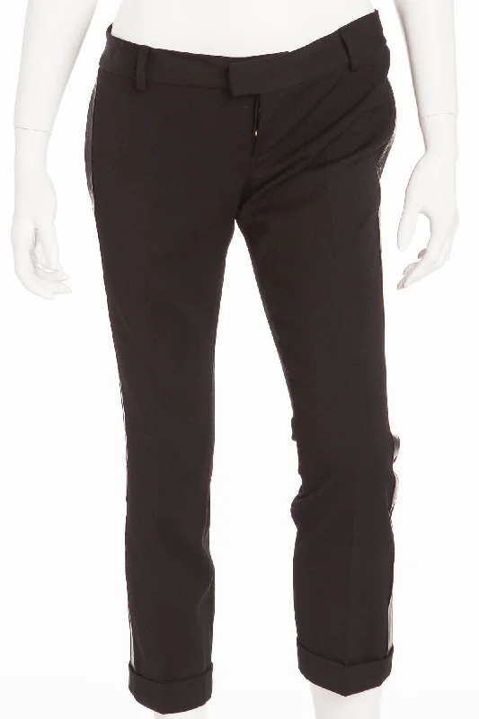 Dsquared2 - Black Pants with Leather Trim - IT 42 Warm Wool Trousers