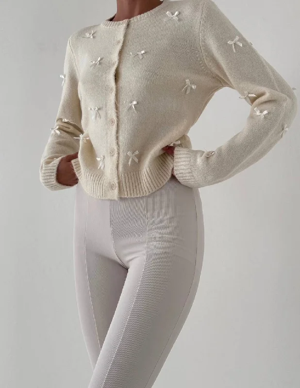 Mini Bow Cardigan - Off White Lightweight Heavyweight Midweight