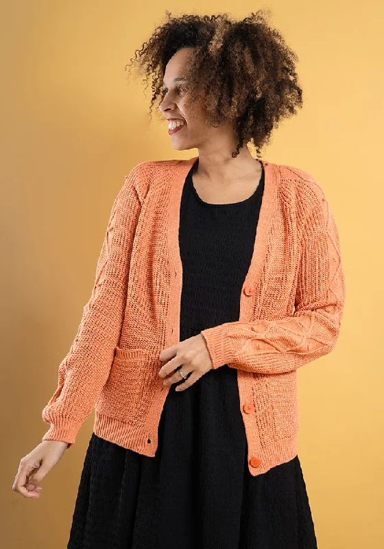 Apricot Cable Sleeve Cardigan Silk Blend Satin Velvet