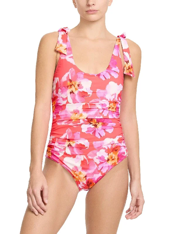 Ruched Bow One Piece Swimsuit Out Of Office Pink Modern High-Waisted Swimsuit
