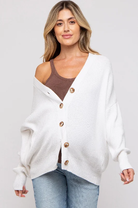 White Basic Ribbed Maternity Cardigan Sweater Satin Fabric Silk Fabric Chiffon Fabric