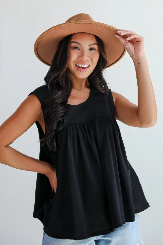 FINAL SALE - Playful Delight Black Babydoll Tank print tank top