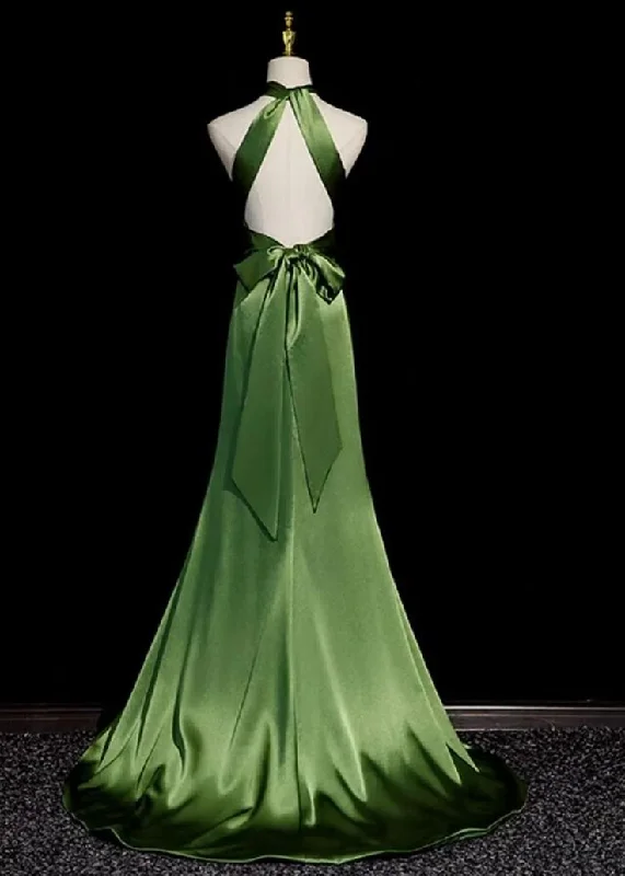Elegant Halter Open Back Green A-Line Long Formal Party Dress, DP3458 Tunics Bridal satin