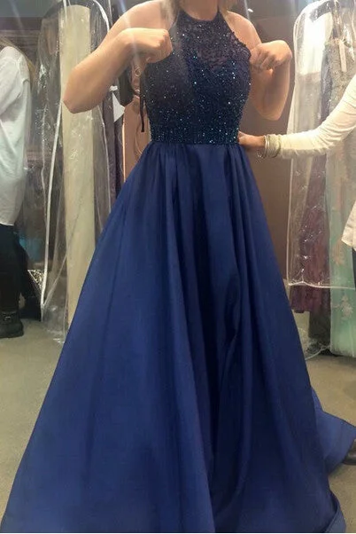 Royal Blue Beading Princess Ball Gown Prom Dress, Sexy Party Dress For Teens OK104 Glittery Long Formal
