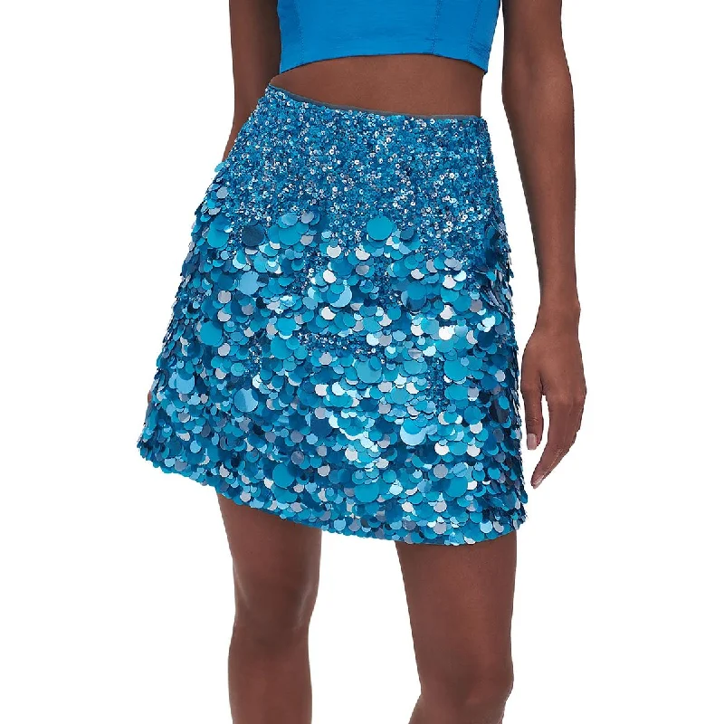 AJE Womens Cherie Sequined Short Mini Skirt silk skirt lustrous