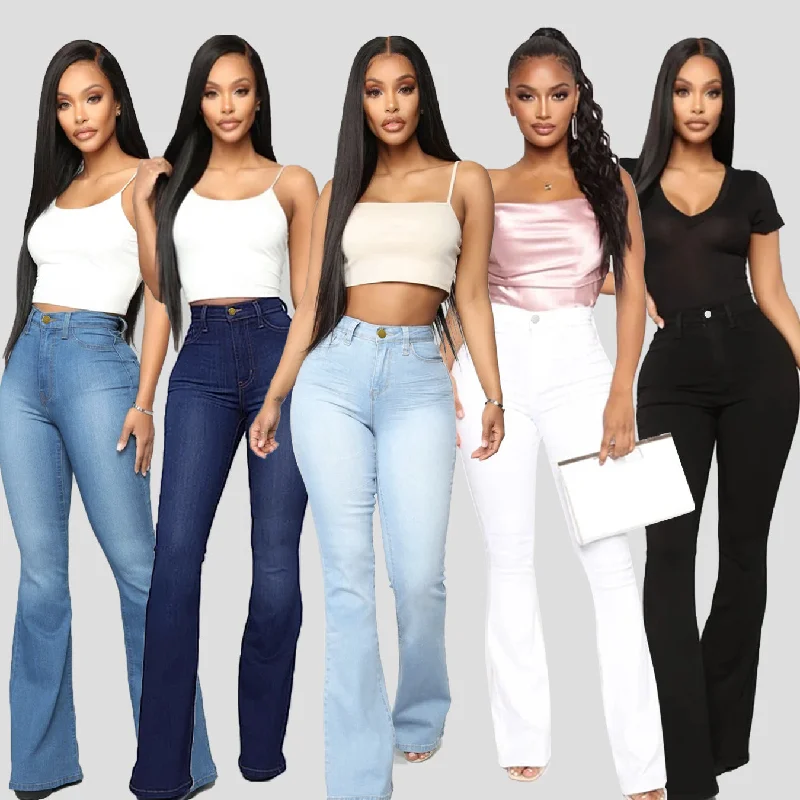 Women's Classic High Waist Slim Denim Horseshoe Pants Trendy High-Waist Trousers