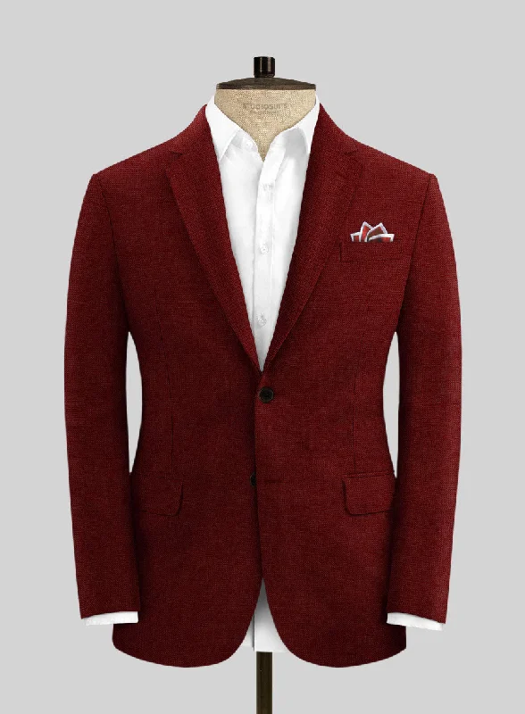 Solbiati Art Du Lin Rustic Red Linen Jacket Front Pockets Side Pockets Patch Pockets