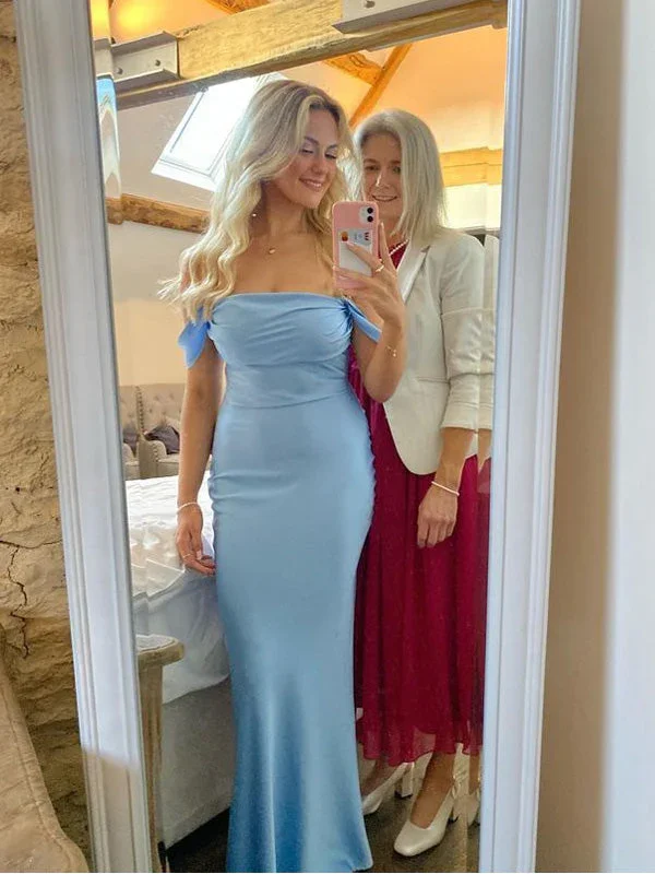 Blue Off Shoulder Long Party Dress Wedding Guest Dress, DP2776 Tunics Floral girly