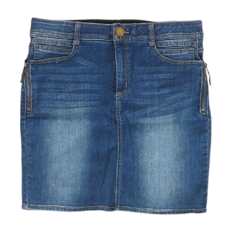 Blue Solid Mini Skirt pencil skirt chic