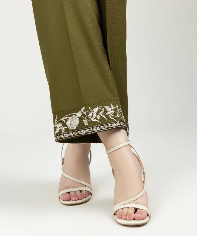 Embroidered Linen Straight Pants Elegant Dress Pants