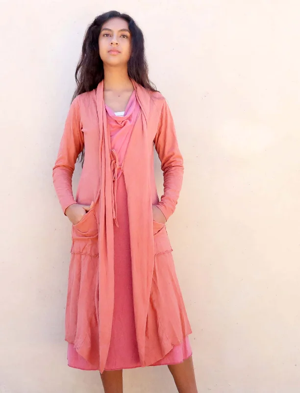 Tie-Front Simplicity Below Knee Cardigan Zippered Buttoned Snapped