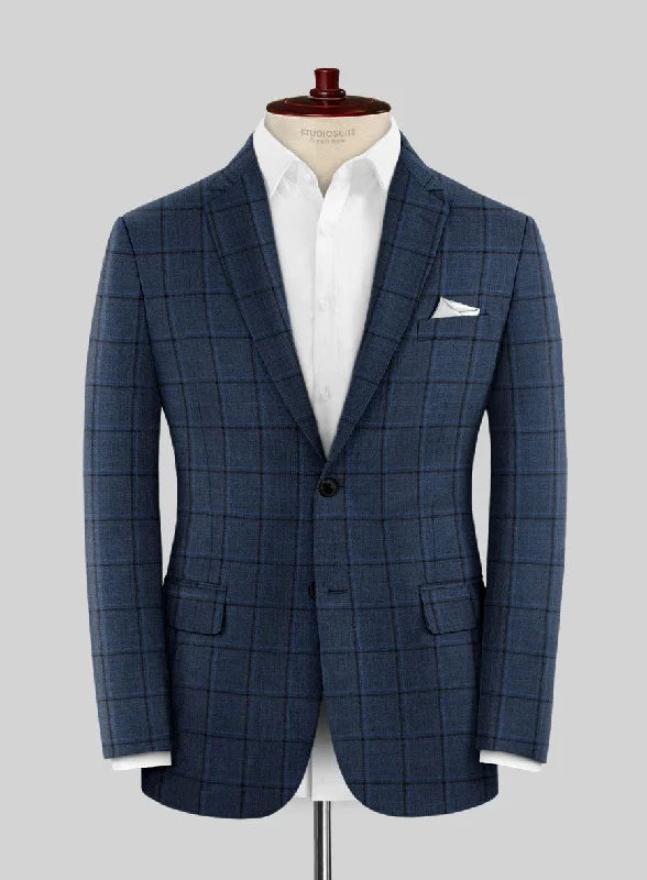 Reda Casi Blue Checks Wool Jacket Front Pockets Side Pockets Patch Pockets