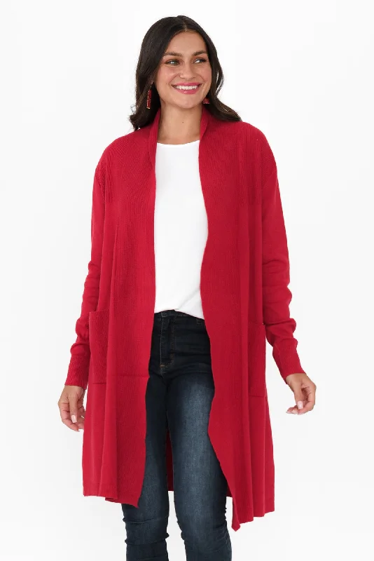Kindred Red Pocket Cardigan Hooded Cardigan Collared Cardigan Shawl Collar