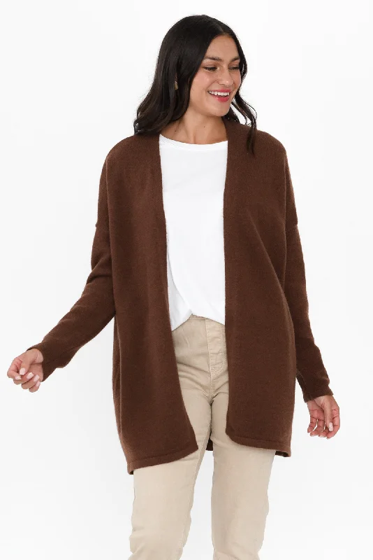 Emy Chocolate Knit Cardigan Wool Fabric Cashmere Fabric Tweed Fabric