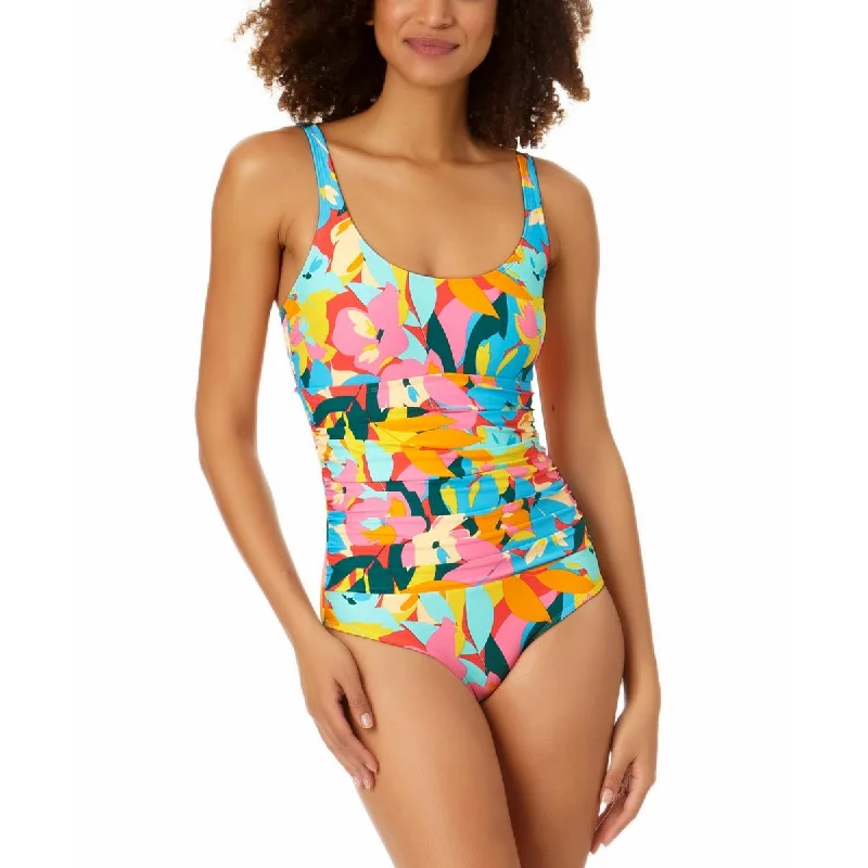 Anne Cole Womens Printed Shirred One-Piece Swimsuit Elegant Halter Bikini