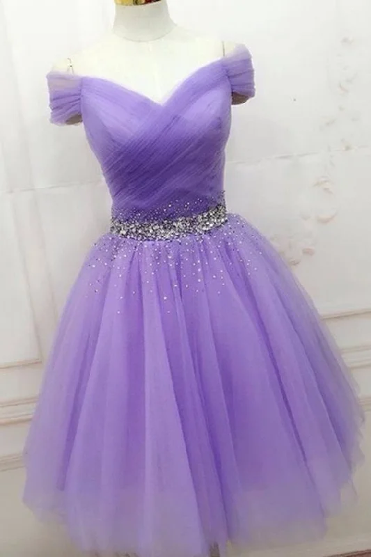 Lovely Light Purple Beaded Short Party Dress, Off Shoulder Homecoming Dress  c2919 Tunics Formal black