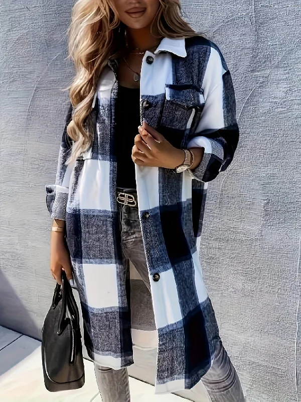 Black and White Plaid Long Jacket Knit Fabric Woven Fabric Fleece Fabric
