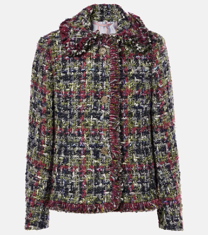 Etro Wool-blend tweed jacket A-Line Jacket Boat Neck Shawl Collar