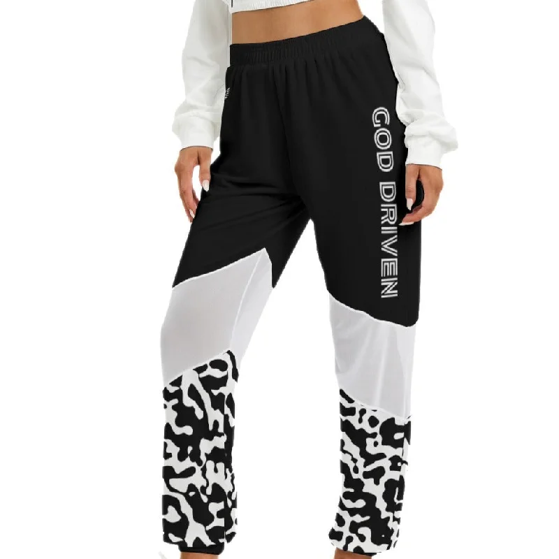 GOD DRIVEN  Black and White Camouflage Print Mesh Pants Chic Wool Trousers