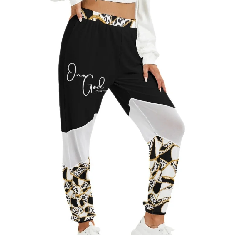 ONE GOD Black and White Leopard Chain Print Mesh Pants Relaxed Casual Leggings