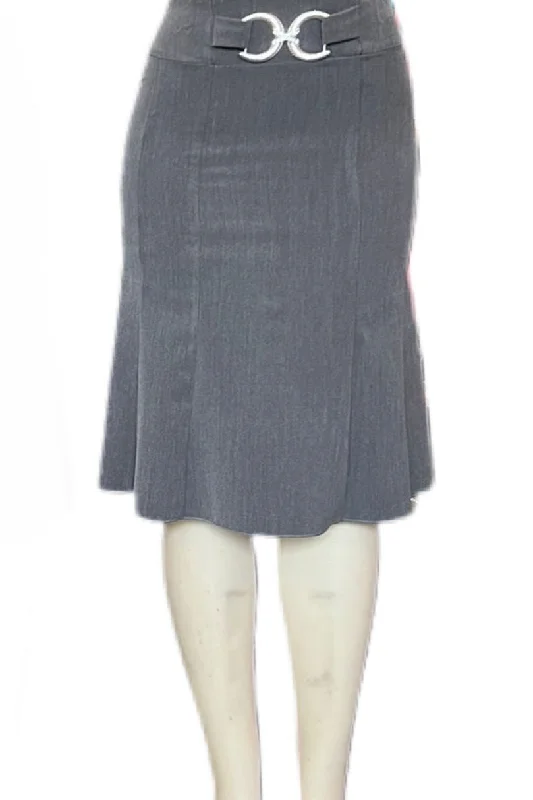 Mid Length Skirt with Belt Buckle Style 4101 in Grey denim skirt durable