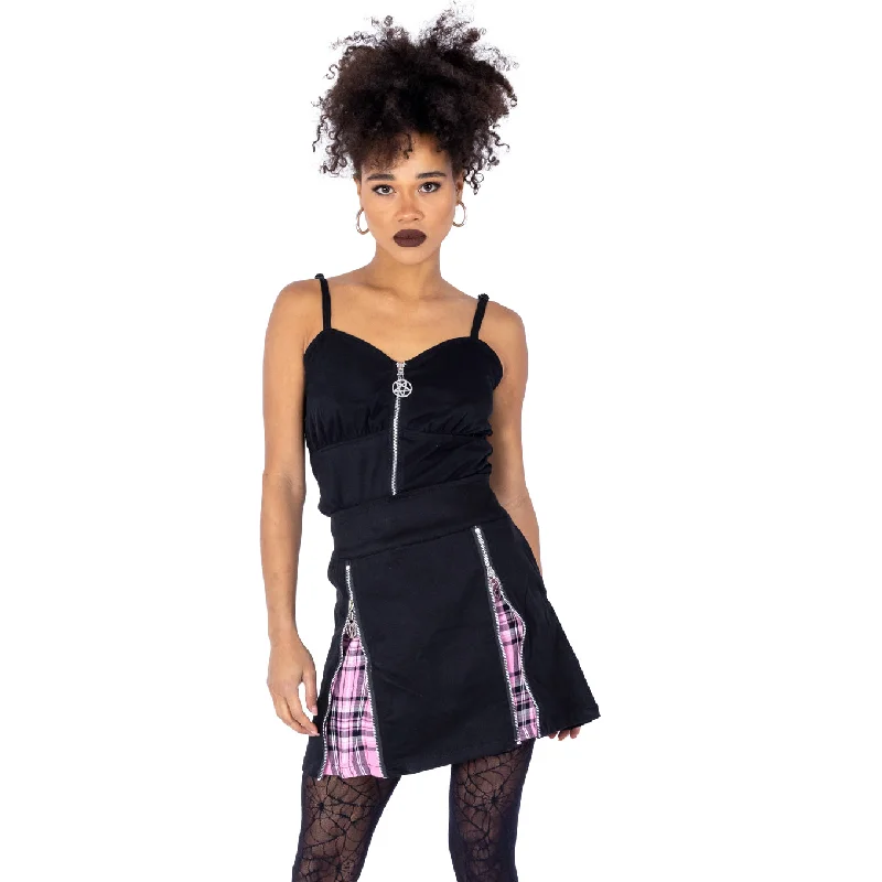 PEEKABOO SKIRT - BLACK/PINK CHECK chiffon skirt floaty