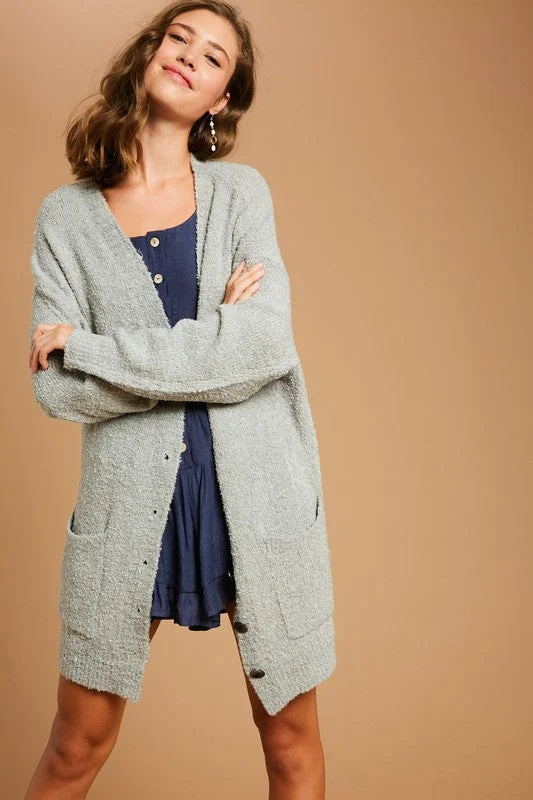 Lyla Soft Button Cardigan in Light Sage Iron Safe Non-Iron Wrinkle Free