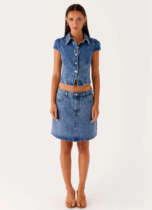 Stella Low Rise Mini Skirt - Blue corduroy skirt cozy