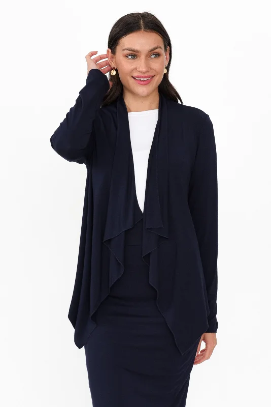 Joni Navy Bamboo Cardigan Jersey Fabric Tulle Fabric Batik Fabric