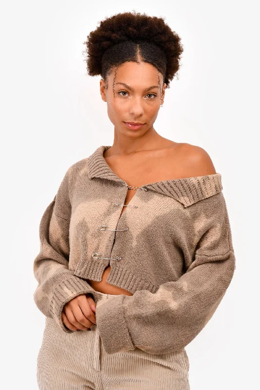 Danielle Guizio Brown Tie-Dye Knit Clothespin Closure Cardigan Size XS/S Jersey Fabric Tulle Fabric Batik Fabric