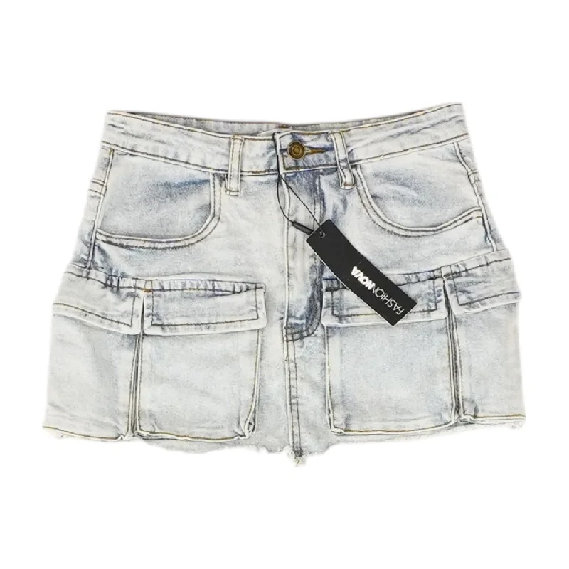 Blue Solid Mini Skirt slim fit skirt