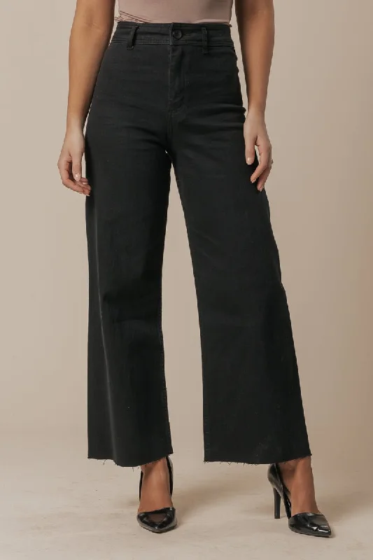 Black Straight Wide Leg Pants - FINAL SALE Soft Stretch Trousers
