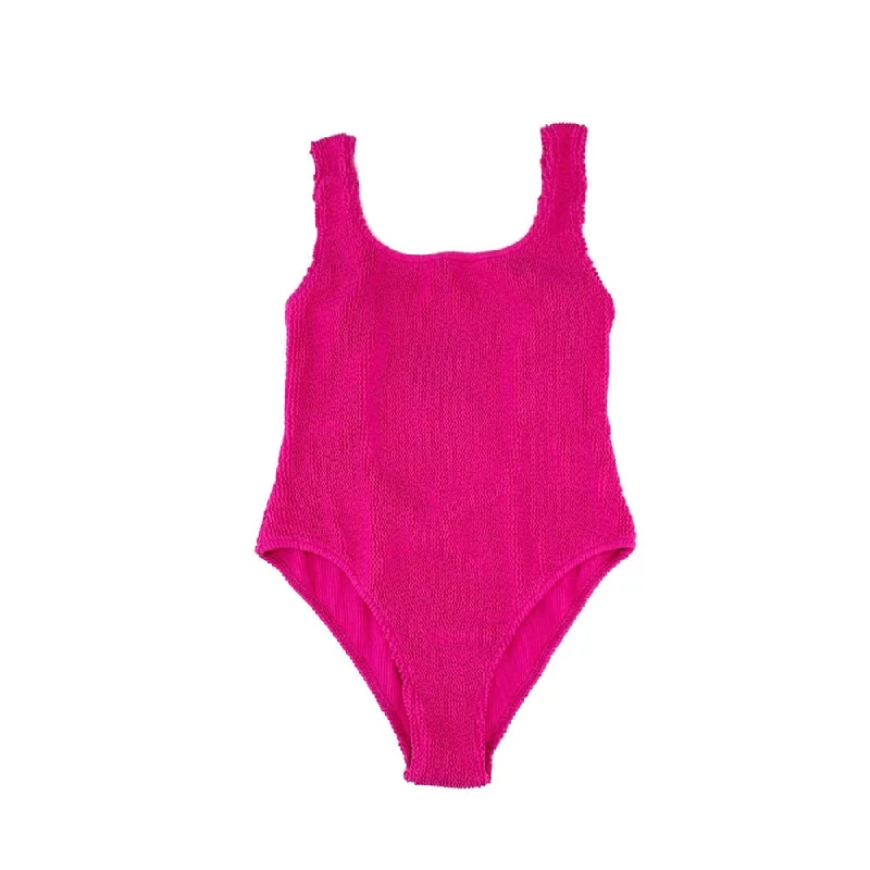 Woman's Crinkle One-Piece Swimsuit | Bubble Pink Push-Up Bikini Top
