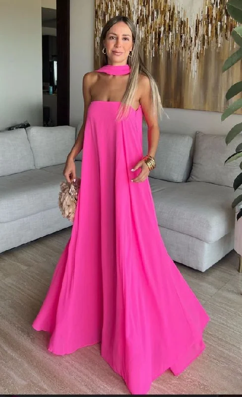 Hot Pink Strapless A-Line Long Party Dress Occasion Dress, DP3453 Tunics Spring floral