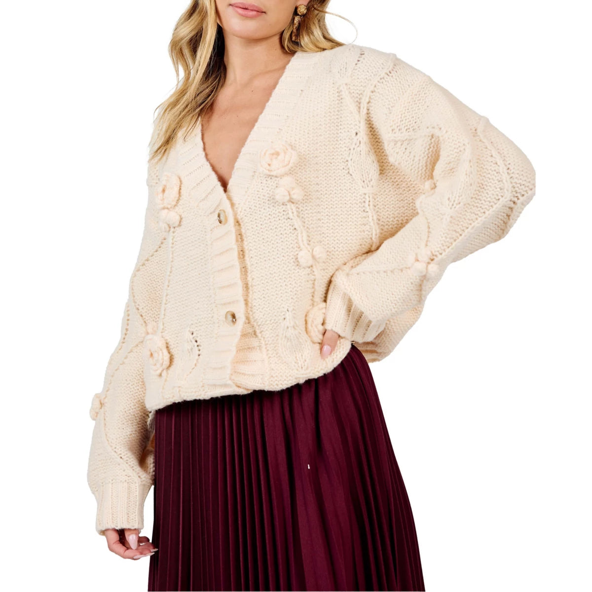 Rosie 3D Sweater Cardigan Collared Crew Neck Turtle Neck