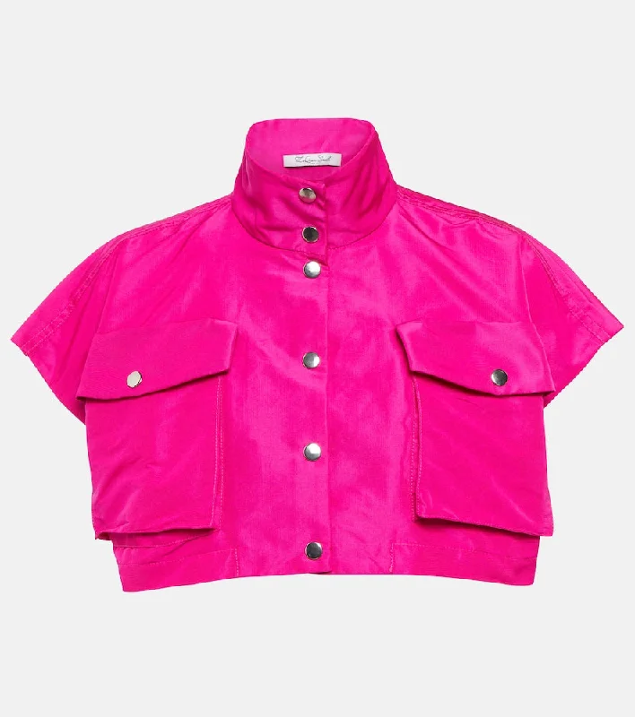 LaQuan Smith Cropped satin jacket Jersey Jacket Tulle Jacket Batik Jacket