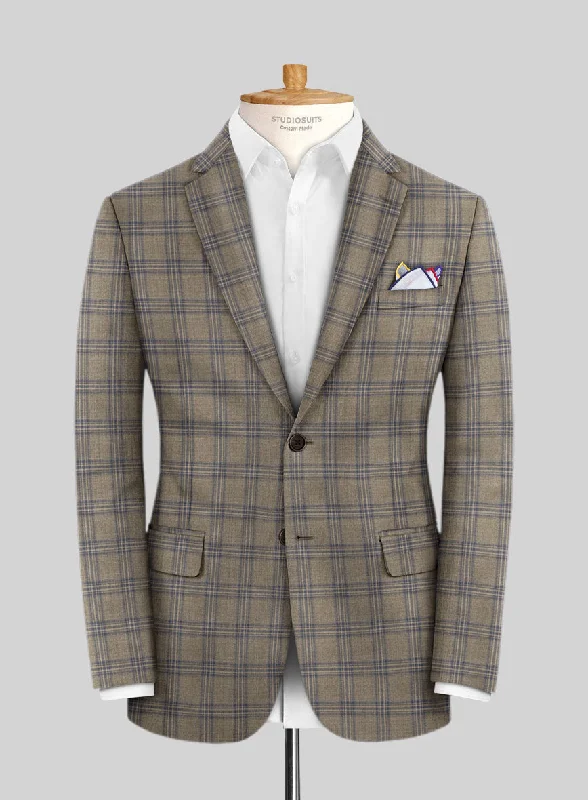 Reda Sand Brown Checks Wool Jacket Herringbone Jacket Checkered Jacket Solid Jacket