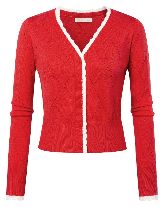 Long Sleeve V-Neck Button Down Cropped Sweater Cardigan Zippered Front Buttoned Front Snap Front