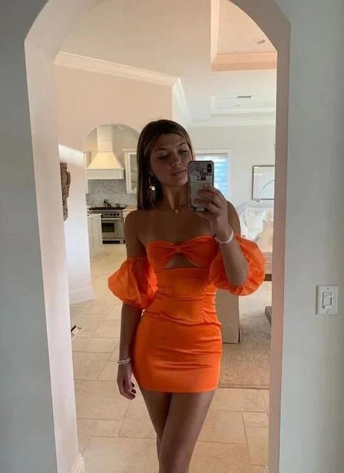 Orange Sweetheart Sheath Short Party Dress Homecoming Dress, DP2809 Shift Classic Vintage Orange Sweetheart Sheath Short Party Dress Homecoming Dress, DP2809 Shift Classic Vintage