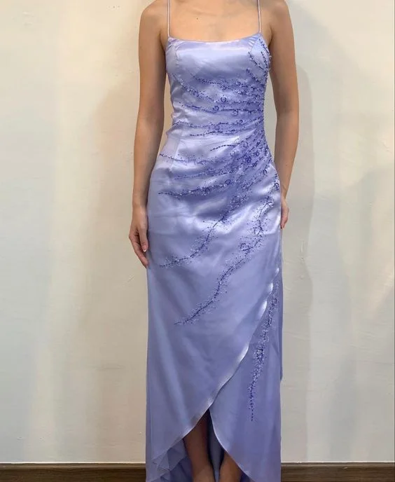 Lilac Spaghetti Straps Beading Satin Vintage Long Party Dress, DP2500 Tunics Exclusive limited Lilac Spaghetti Straps Beading Satin Vintage Long Party Dress, DP2500 Tunics Exclusive limited