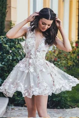 Chic Lace Appliques Short Mini Homecoming Dresses Princess See Through Party Dress Tunics Leisure comfortable Chic Lace Appliques Short Mini Homecoming Dresses Princess See Through Party Dress Tunics Leisure comfortable